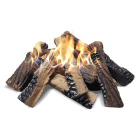 10Pcs Larger Gas Fireplace Logs ; Ceramic Wood Fire Pit Logs Decorations Indoor and Outdoor - 10