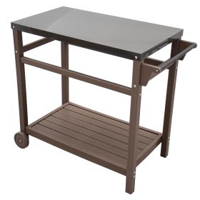 Outdoor Prep Dining Table; Movable Pizza Oven Stand;  Stainless Steel Patio Bar Cart; Patio Grilling Backyard BBQ Grill Cart - BROWN