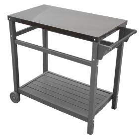 Outdoor Prep Dining Table; Movable Pizza Oven Stand;  Stainless Steel Patio Bar Cart; Patio Grilling Backyard BBQ Grill Cart - GREY