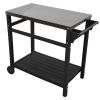 Outdoor Prep Dining Table; Movable Pizza Oven Stand;  Stainless Steel Patio Bar Cart; Patio Grilling Backyard BBQ Grill Cart - BLACK