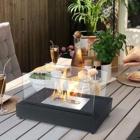 Upgrades Tabletop Rectangle Fire Pits; Portable Smokeless Bio Ethanol Fireplace with Realistic Burning; Awesome Gifts - Black - powder-coated metal fr