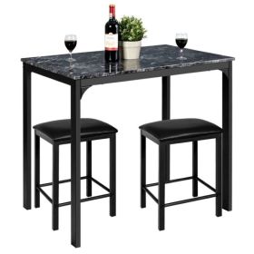 Small Space Kitchen Bar Furniture 3 Pieces Dining Table Set - Black - Bar Table