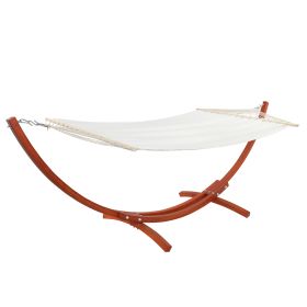 10.5ft Hammock with Wood Stand, Heavy Duty Roman Arc Pine Hammock Frame Hammock for Patio Backyard Balcony Porch, Amber Yellow & White RT - White