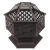 22" Hexagonal Shaped Iron Brazier Wood Burning Fire Pit Decoration for Backyard Poolside-dk - Cast Iron