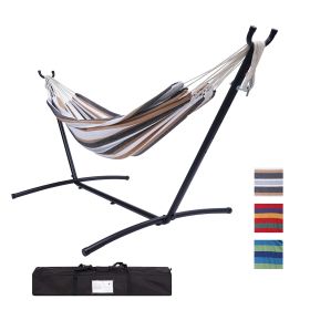 112" Large Size Double Classic Hammock with Stand for 2 Person- Indoor or Outdoor Use-with Carrying Pouch-Powder-coated Steel Frame - Durable 450 Poun