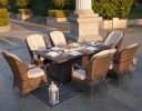 Elegant PE Wicker and Aluminium Patio Dining Sets with Fire Pit Table and Standard Dining Chair - Brown