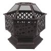 22" Hexagonal Shaped Iron Brazier Wood Burning Fire Pit Decoration for Backyard Poolside - 22 inch