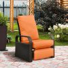 Outdoor Recliner Chair;  Automatic Adjustable Wicker Lounge Recliner Chair with 5.12'' Thicken Cushion - Orange - Brown Wicker