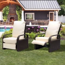 Outdoor Recliner Chair;  Automatic Adjustable Wicker Lounge Recliner Chair with 5.12'' Thicken Cushion - Khaki - Brown Wicker