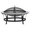 Outdoor Fire Pit with Grill Stainless Steel 29.9" - Black