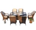 Elegant PE Wicker and Aluminium Patio Dining Sets with Fire Pit Table and Standard Dining Chair - Brown