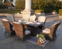 Elegant PE Wicker and Aluminium Patio Dining Sets with Fire Pit Table and Standard Dining Chair - Brown