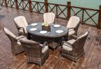 Direct Wicker Patio Wicker 7 Piece Oval Dining Set-Gray - Dark Color