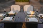 7 PCS Patio Gas Firepit and Ice Container Rectangle Dining Set with 6 Standard Height Chairs  - Gray