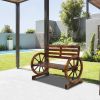 Rustic 2-Person Wooden Wagon Wheel Bench with Slatted Seat and Backrest XH - as picture