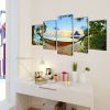 Canvas Wall Print Set Sand Beach with Hammock 79" x 39" - Multicolour