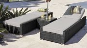 Direct Wicker Outdoor 3PCS Deluxe Patio Adjustable Wicker Rattan Chaise Lounge Set with Cushions and Table - Black