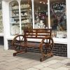 Rustic 2-Person Wooden Wagon Wheel Bench with Slatted Seat and Backrest XH - as picture