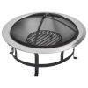 Outdoor Fire Pit with Grill Stainless Steel 29.9" - Black