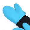 Connected Oven Mitts Pot Holder Double Gloves Heat Resistant Quilted Silicone Oven Mitts 90X13cm for Cooking and Baking Kitchen Tool - Blue