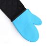 Connected Oven Mitts Pot Holder Double Gloves Heat Resistant Quilted Silicone Oven Mitts 90X13cm for Cooking and Baking Kitchen Tool - Blue