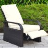 Outdoor Recliner Chair;  Automatic Adjustable Wicker Lounge Recliner Chair with 5.12'' Thicken Cushion - Beige - Brown Wicker