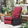 Outdoor Recliner Chair;  Automatic Adjustable Wicker Lounge Recliner Chair with 5.12'' Thicken Cushion - Red - Brown Wicker