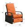 Outdoor Recliner Chair;  Automatic Adjustable Wicker Lounge Recliner Chair with 5.12'' Thicken Cushion - Orange - Brown Wicker