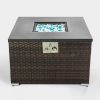 Outdoor Gas Fire Pit Square Dark Brown Wicker Fire Pit Table Propane Fire Table with Glass Rocks - as Pic