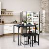 Small Space Kitchen Bar Furniture 3 Pieces Dining Table Set - Black - Bar Table