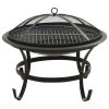 2-in-1 Fire Pit and BBQ with Poker 22"x22"x19.3" Steel - Black