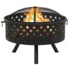 Fire Pit with Poker 26.8" XXL Steel - Black