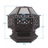 22" Hexagonal Shaped Iron Brazier Wood Burning Fire Pit Decoration for Backyard Poolside - 22 inch