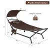 Patio Hanging Chaise Lounge Chair with Canopy Cushion Pillow and Storage Bag - Brown