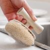 Bamboo Fiber Kitchen Cleaning Brush with Handle Magic Washing Pot Brush Sink Dish Cleaner Household Cleaning Tool Esg17392 - Beige