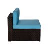 Beefurni Outdoor Garden Patio Furniture 5-Piece Brown PE Rattan Wicker Sectional Blue Cushioned Sofa Sets with 2 Red Pillows - Blue