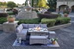 5-Piece Gray Wicker Outdoor Conversational Sofa Set with Fire Pit Table and Ottoman - Gray