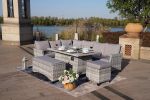 5-Piece Gray Wicker Outdoor Conversational Sofa Set with Fire Pit Table and Ottoman - Gray