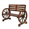 Rustic 2-Person Wooden Wagon Wheel Bench with Slatted Seat and Backrest XH - as picture