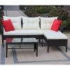 Outdoor patio Furniture sets 3 piece Conversation set wicker Ratten Sectional Sofa With Seat Cushions(Beige Cushion) - Brown