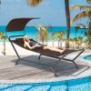 Patio Hanging Chaise Lounge Chair with Canopy Cushion Pillow and Storage Bag - Brown