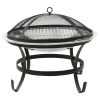 2-in-1 Fire Pit and BBQ with Poker 22"x22"x19.3" Stainless Steel - Silver