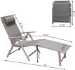 Aluminum Outdoor Folding Reclining Adjustable Chaise Lounge Chair with Cup Holder for Outdoor Patio Beach  - Gray