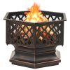 Rustic Fire Pit with Poker 24.4"x21.3"x22" XXL Steel - Black