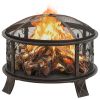 Rustic Fire Pit with Poker 26.6" XXL Steel - Black