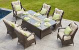 Turnbury Outdoor 7 Piece Patio Wicker Gas Fire Pit Set Rectangular Table With Arm Chairs by Direct Wicker - brown