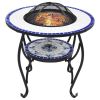 Mosaic Fire Pit Table Blue and White 26.8" Ceramic - Blue