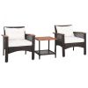 3 Pieces Patio Rattan Furniture Set with Acacia Wood Tabletop - as show