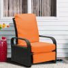 Outdoor Recliner Chair;  Automatic Adjustable Wicker Lounge Recliner Chair with 5.12'' Thicken Cushion - Orange - Brown Wicker