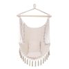 Tassel Hammock Chair Hanging Rope Swing Seat with 2 Cushions - Beige